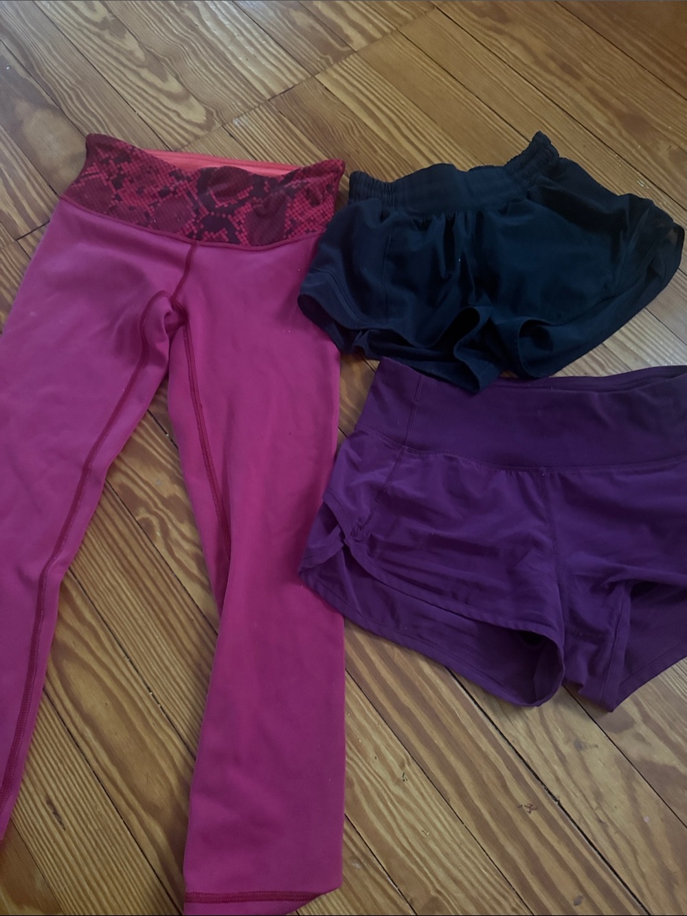 Activewear Set - Magenta Leggings with Black and Purple Shorts. Lululemon size 0